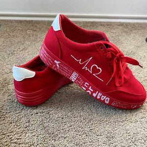 Heart Embroidery Women Canvas High Top Thick Soled Outdoor Platform sneakers 44